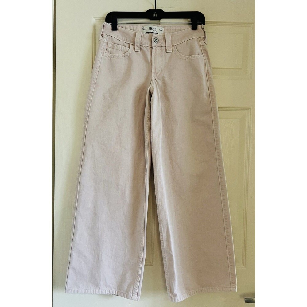 Hollister Low Rise Super Baggy Jeans Womens Waist 24 Pink Denim Barbiecore EUC